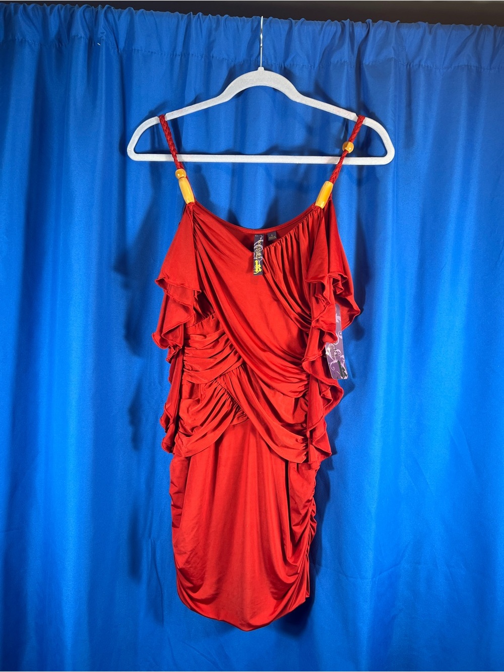 Ruffled Red Mini Dress with Draped Detail